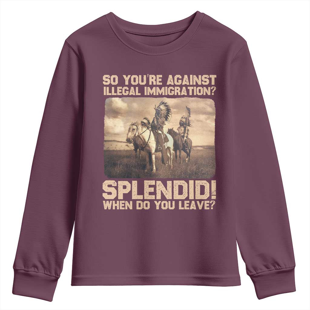Vintage Native American Youth Sweatshirt Funny Indian Indigenous Peoples Day TS10 Maroon Print Your Wear