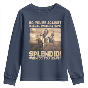 Vintage Native American Youth Sweatshirt Funny Indian Indigenous Peoples Day TS10 Navy Print Your Wear