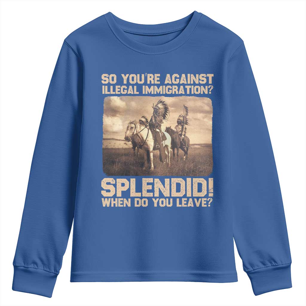Vintage Native American Youth Sweatshirt Funny Indian Indigenous Peoples Day TS10 Royal Blue Print Your Wear