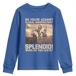 Vintage Native American Youth Sweatshirt Funny Indian Indigenous Peoples Day TS10 Royal Blue Print Your Wear