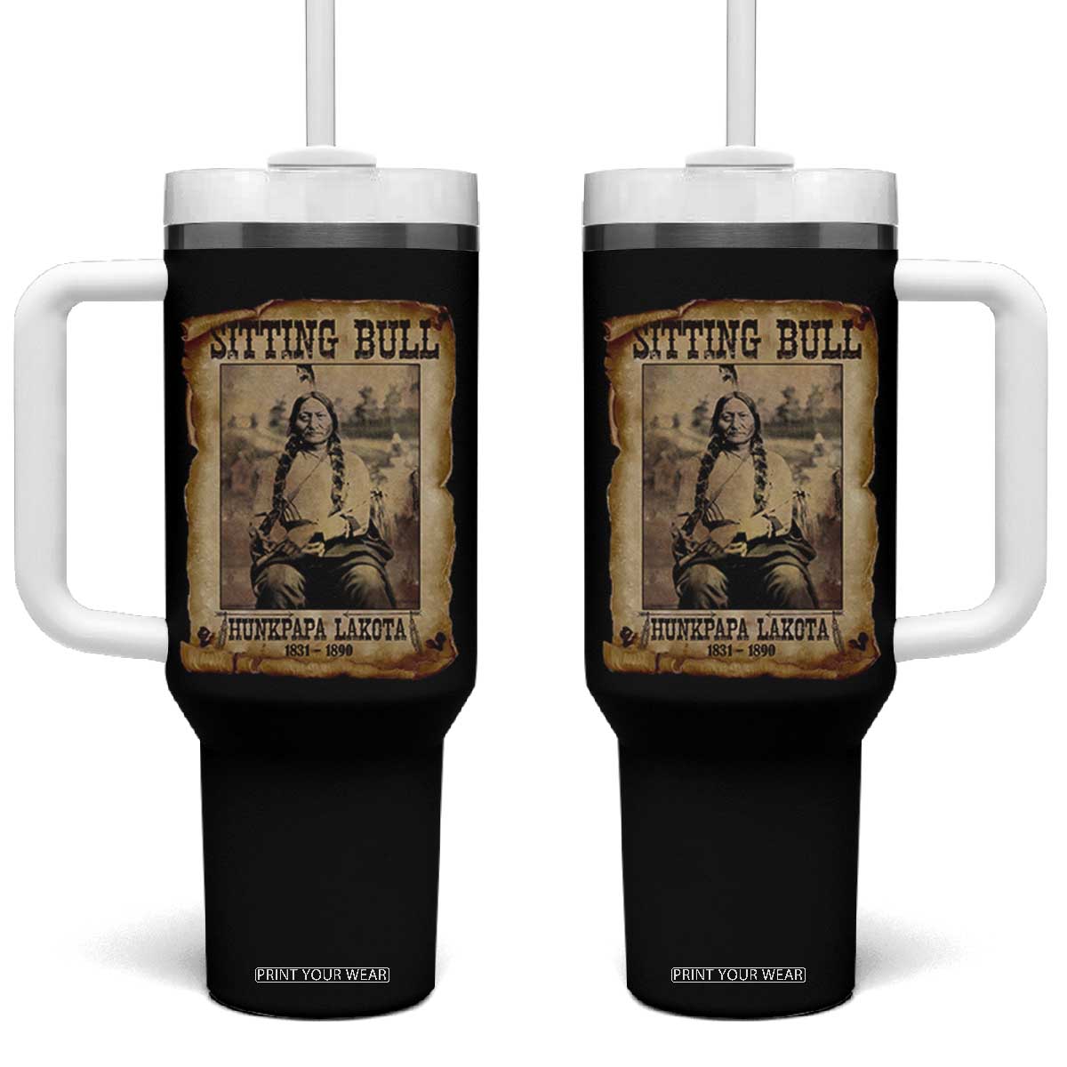 Sitting Bull Tumbler With Handle Native American Indian Chief Hunkpapa Lakota Sioux TS10 One Size: 40 oz Black Print Your Wear