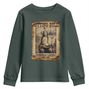 Sitting Bull Youth Sweatshirt Native American Indian Chief Hunkpapa Lakota Sioux TS10 Dark Forest Green Print Your Wear