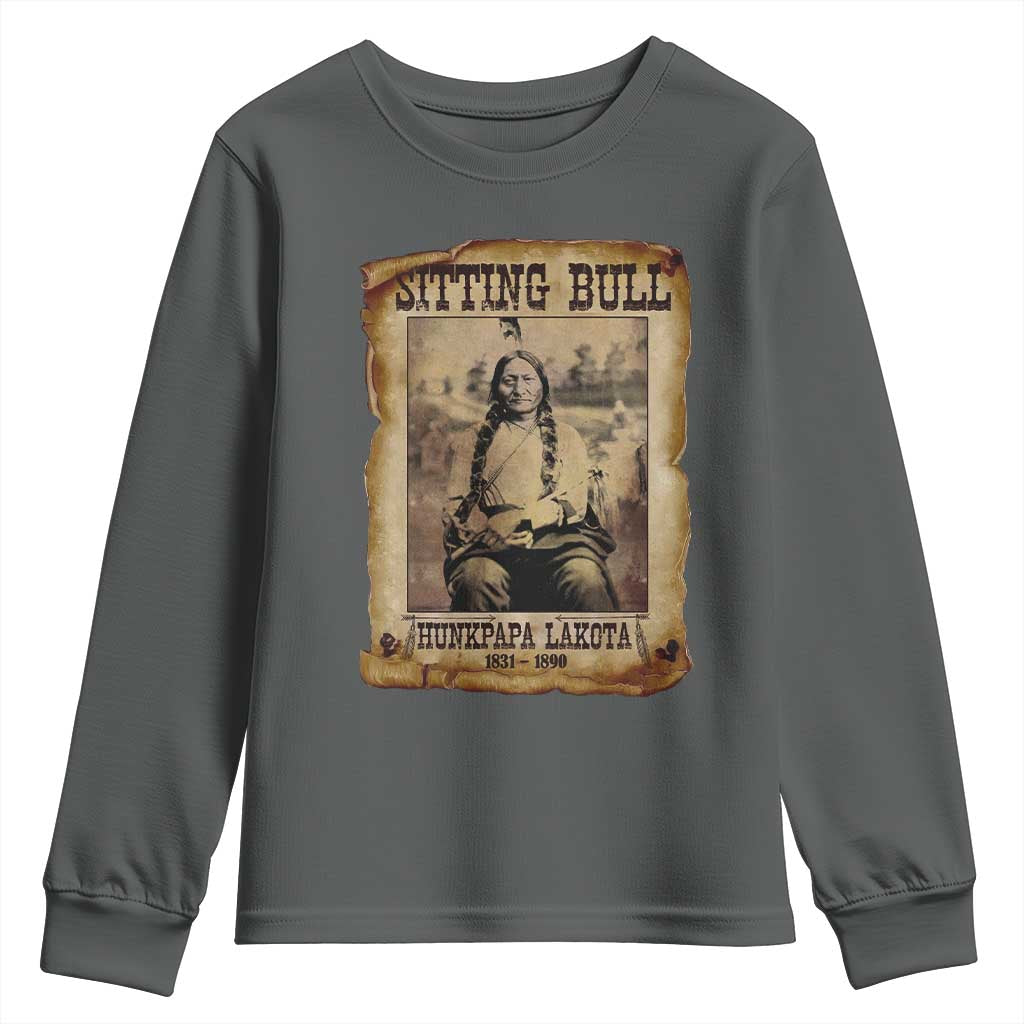 Sitting Bull Youth Sweatshirt Native American Indian Chief Hunkpapa Lakota Sioux TS10 Dark Heather Print Your Wear