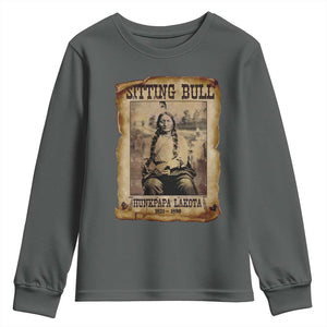 Sitting Bull Youth Sweatshirt Native American Indian Chief Hunkpapa Lakota Sioux TS10 Dark Heather Print Your Wear