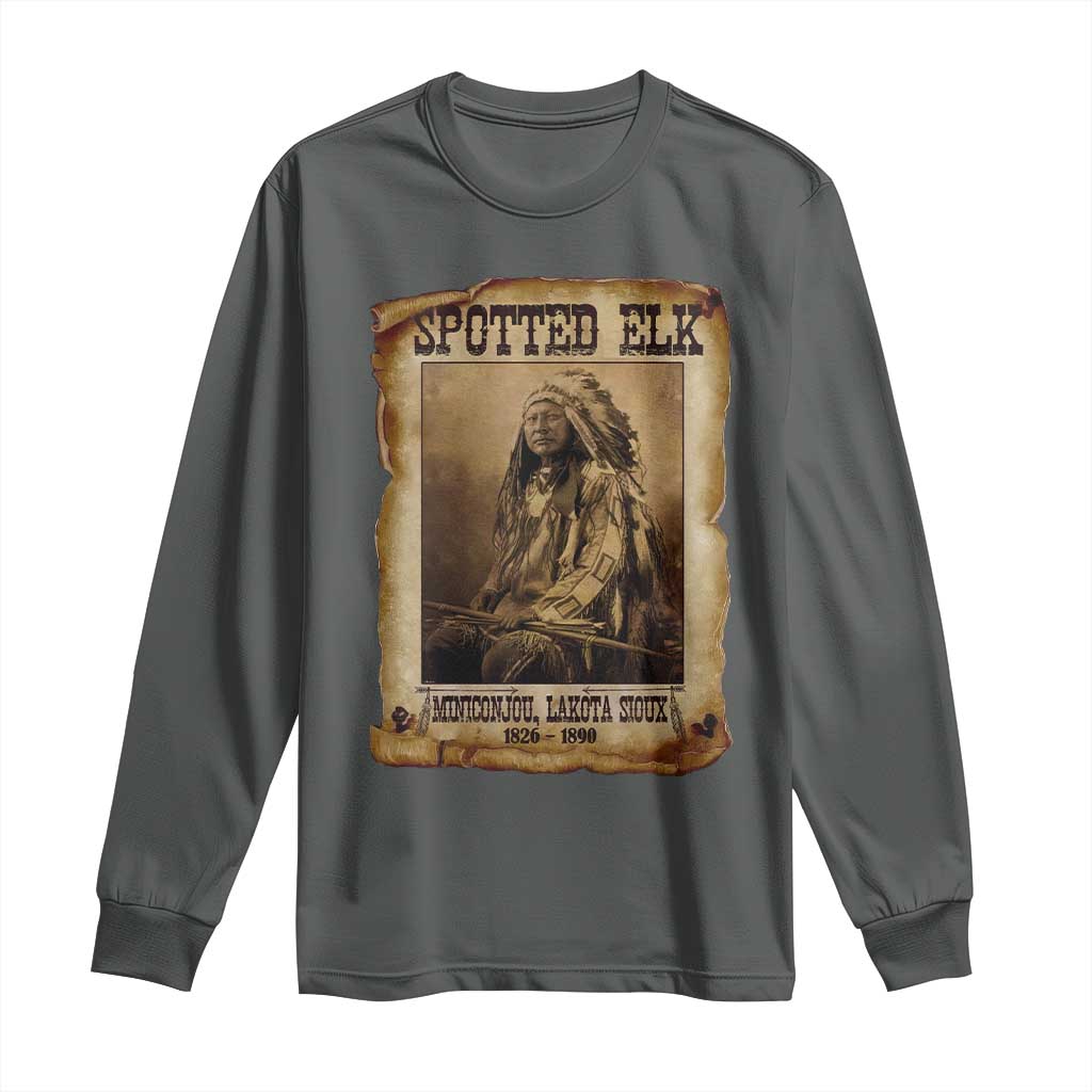 Spotted Elk Long Sleeve Shirt Lakota Sioux Miniconjou Chief Native American History TS10 Dark Heather Print Your Wear