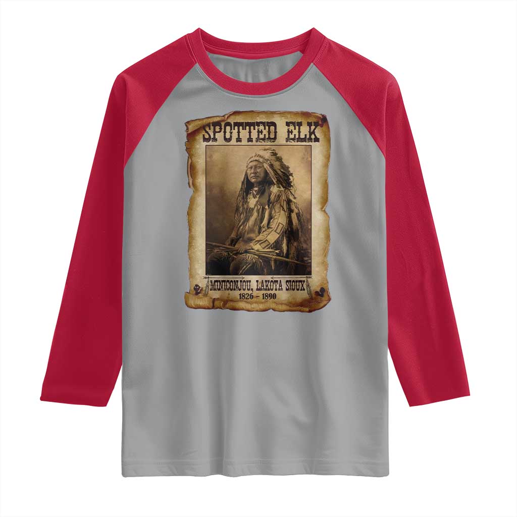 Spotted Elk Raglan Shirt Lakota Sioux Miniconjou Chief Native American History TS10 Sport Gray Red Print Your Wear