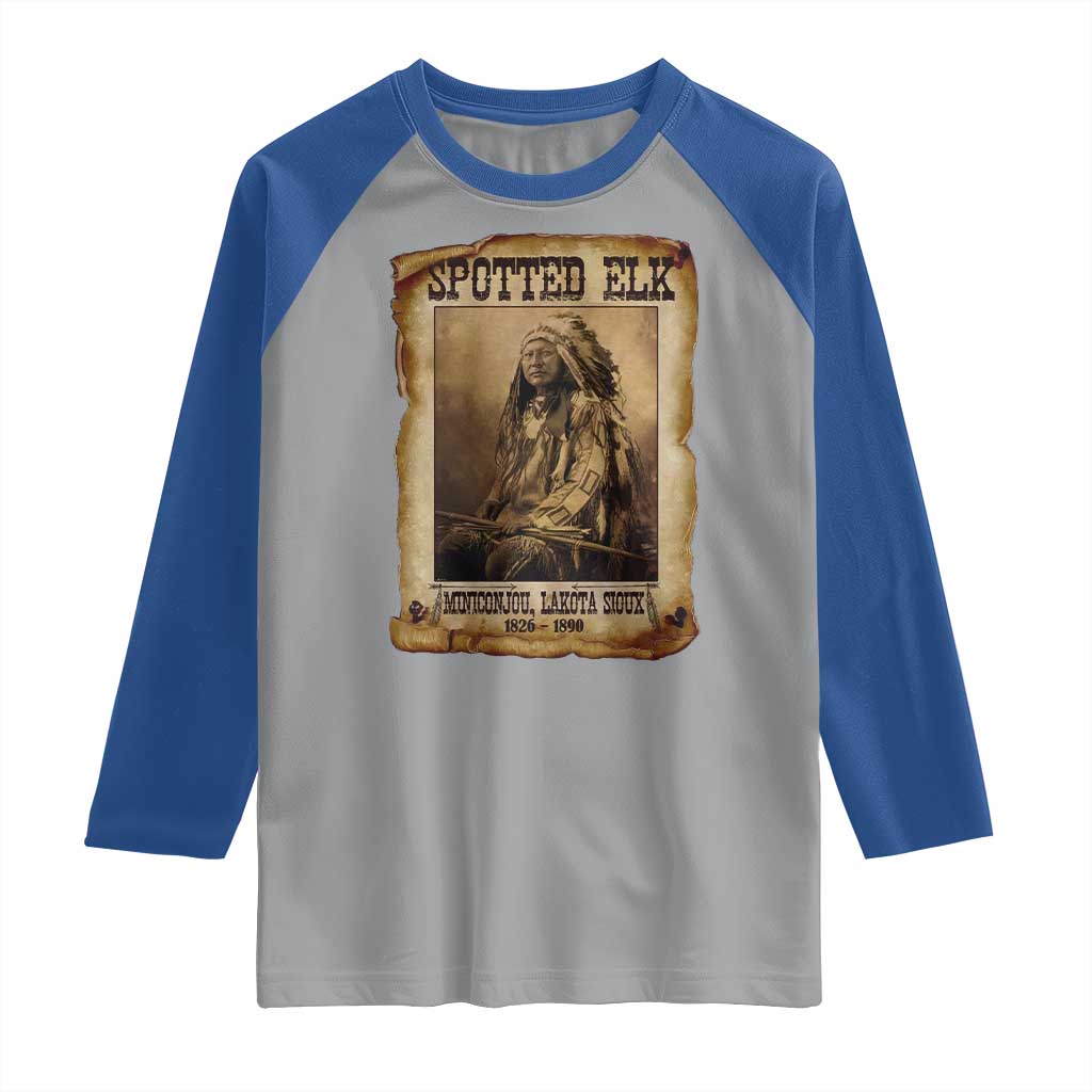Spotted Elk Raglan Shirt Lakota Sioux Miniconjou Chief Native American History TS10 Sport Gray Royal Print Your Wear
