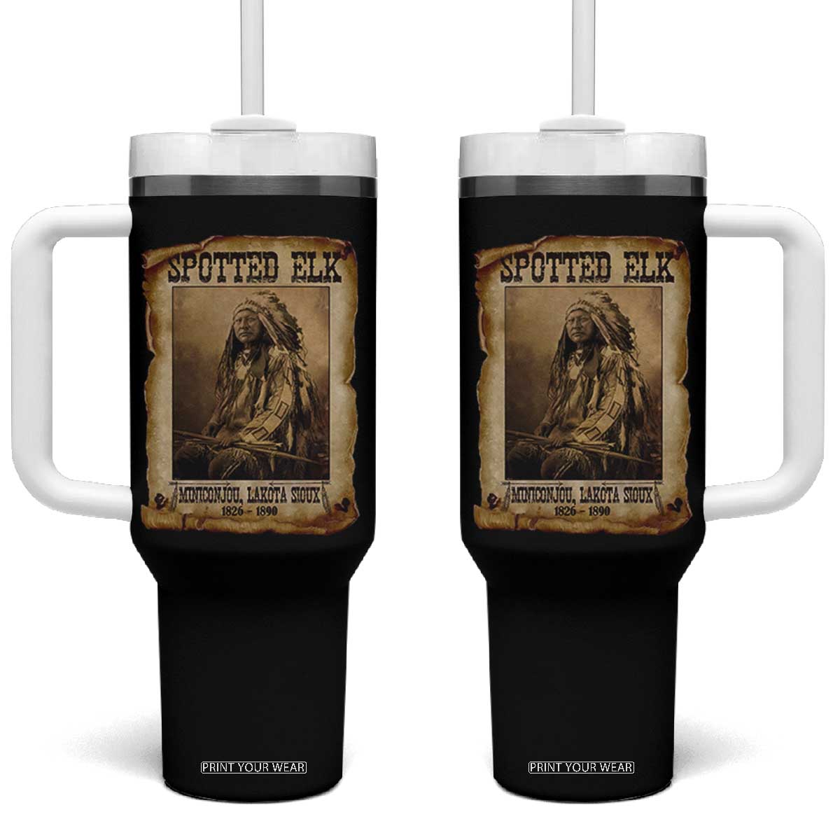 Spotted Elk Tumbler With Handle Lakota Sioux Miniconjou Chief Native American History TS10 One Size: 40 oz Black Print Your Wear
