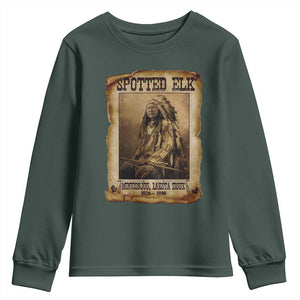 Spotted Elk Youth Sweatshirt Lakota Sioux Miniconjou Chief Native American History TS10 Dark Forest Green Print Your Wear