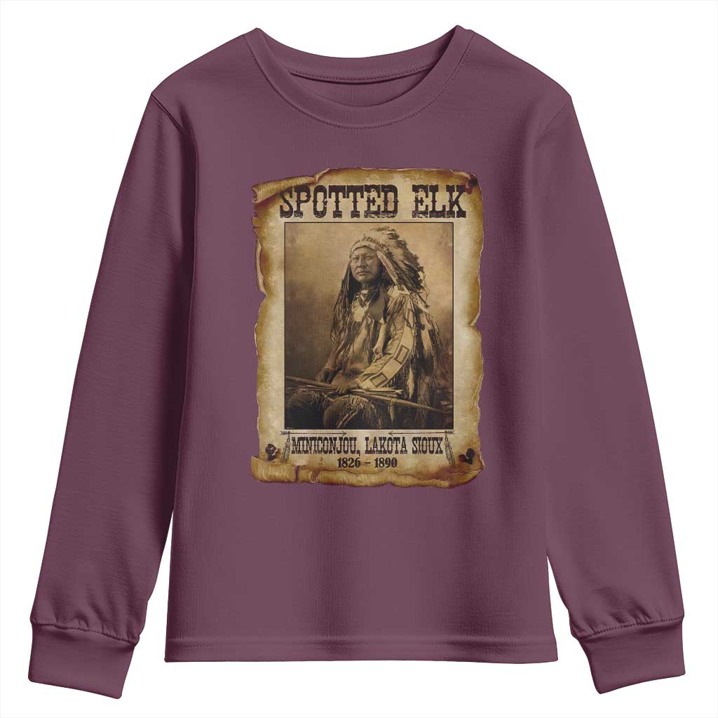 Spotted Elk Youth Sweatshirt Lakota Sioux Miniconjou Chief Native American History TS10 Maroon Print Your Wear
