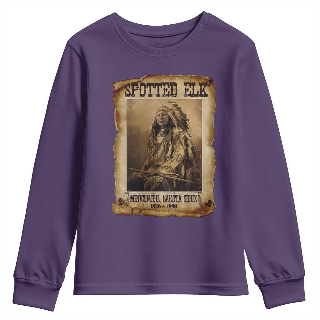 Spotted Elk Youth Sweatshirt Lakota Sioux Miniconjou Chief Native American History TS10 Purple Print Your Wear