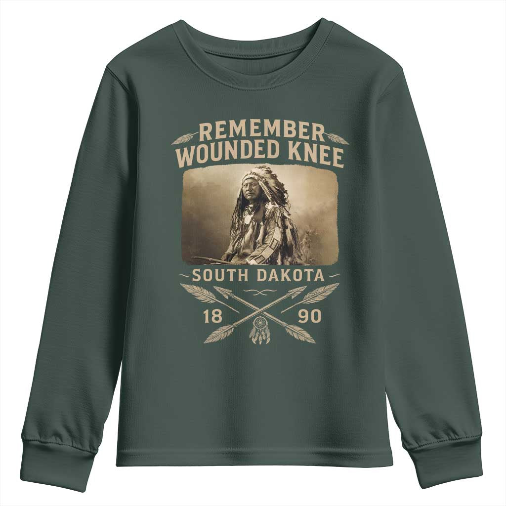 Remember Wounded Knee Youth Sweatshirt Spotted Elk Lakota Sioux Native American History TS10 Dark Forest Green Print Your Wear