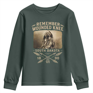 Remember Wounded Knee Youth Sweatshirt Spotted Elk Lakota Sioux Native American History TS10 Dark Forest Green Print Your Wear