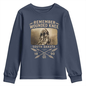 Remember Wounded Knee Youth Sweatshirt Spotted Elk Lakota Sioux Native American History TS10 Navy Print Your Wear