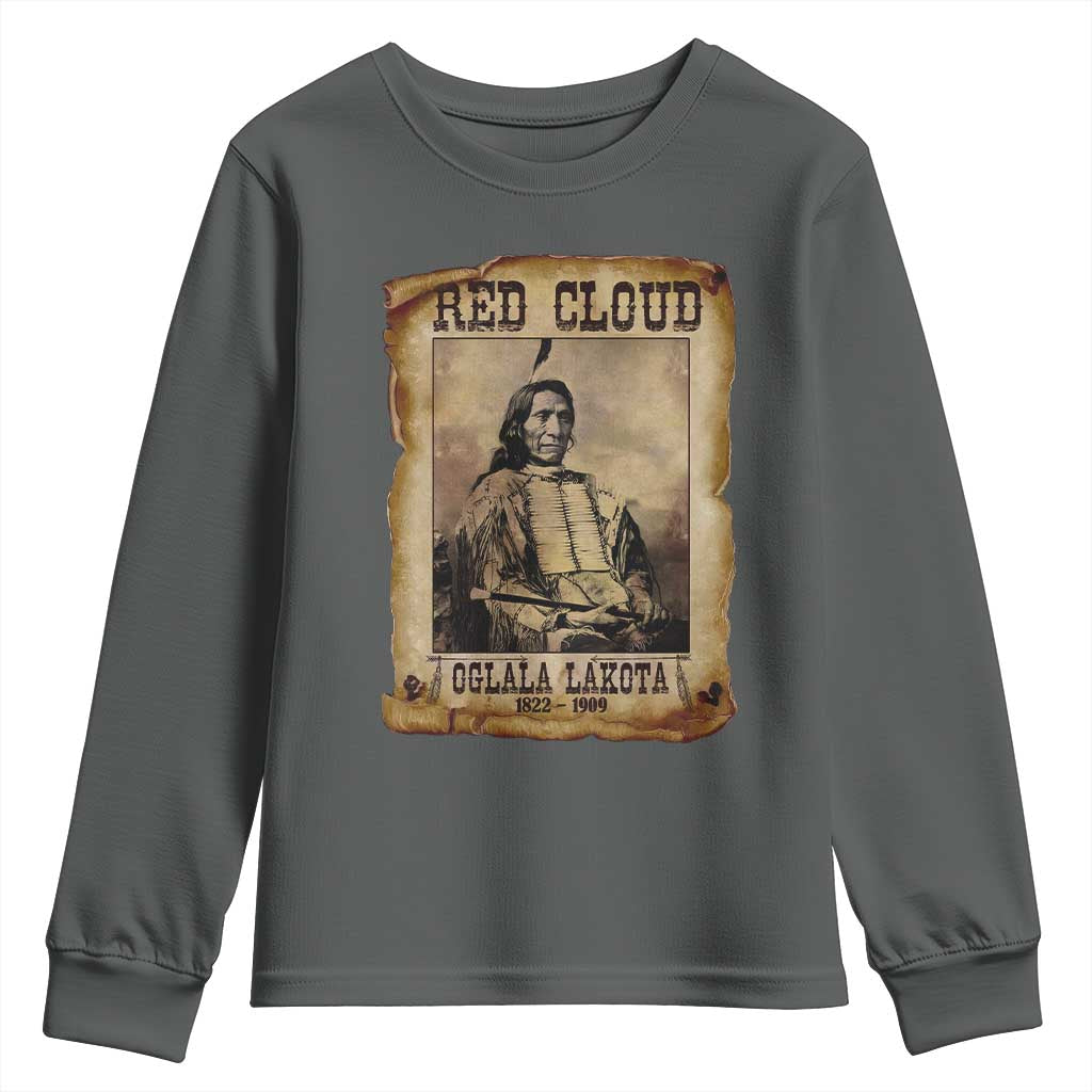 Red Cloud Youth Sweatshirt Oglala Lakota Sioux Native American Chief Warrior History TS10 Dark Heather Print Your Wear