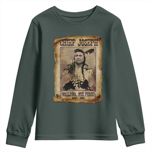 Chief Joseph Youth Sweatshirt Wallowa Nez Perce Native American Leader History TS10 Dark Forest Green Print Your Wear