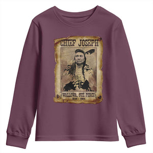 Chief Joseph Youth Sweatshirt Wallowa Nez Perce Native American Leader History TS10 Maroon Print Your Wear
