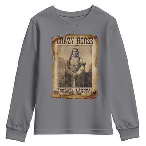 Crazy Horse Youth Sweatshirt Legendary Oglala Sioux Lakota Leader Native American Indian TS10 Charcoal Print Your Wear