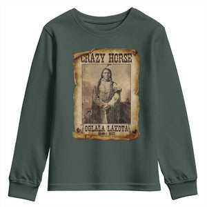 Crazy Horse Youth Sweatshirt Legendary Oglala Sioux Lakota Leader Native American Indian TS10 Dark Forest Green Print Your Wear