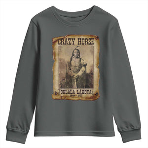 Crazy Horse Youth Sweatshirt Legendary Oglala Sioux Lakota Leader Native American Indian TS10 Dark Heather Print Your Wear