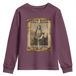 Crazy Horse Youth Sweatshirt Legendary Oglala Sioux Lakota Leader Native American Indian TS10 Maroon Print Your Wear