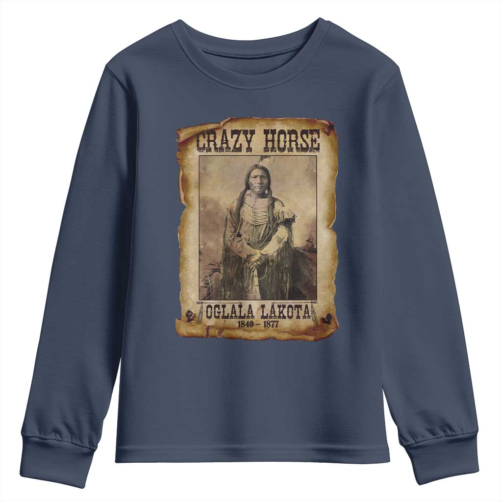 Crazy Horse Youth Sweatshirt Legendary Oglala Sioux Lakota Leader Native American Indian TS10 Navy Print Your Wear