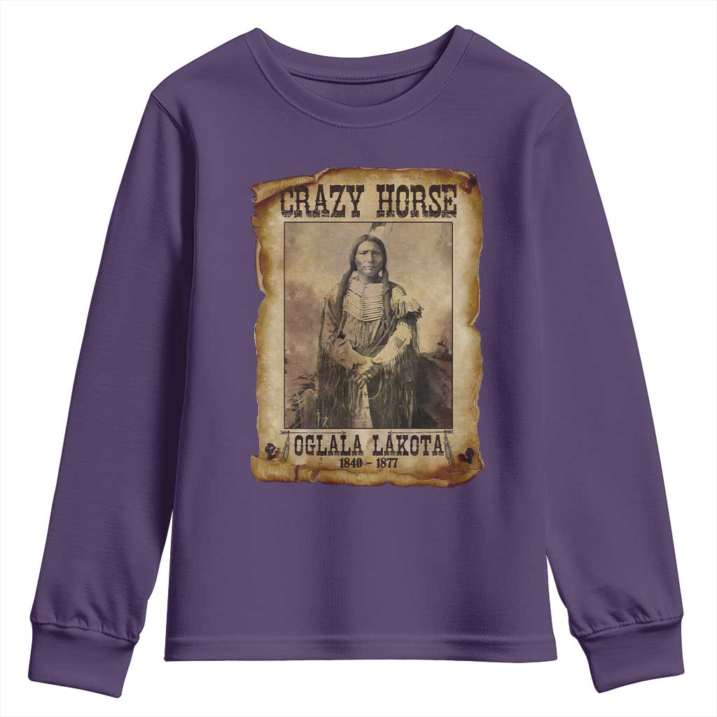 Crazy Horse Youth Sweatshirt Legendary Oglala Sioux Lakota Leader Native American Indian TS10 Purple Print Your Wear