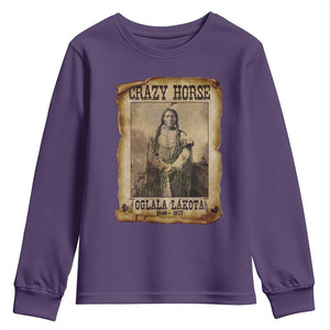 Crazy Horse Youth Sweatshirt Legendary Oglala Sioux Lakota Leader Native American Indian TS10 Purple Print Your Wear