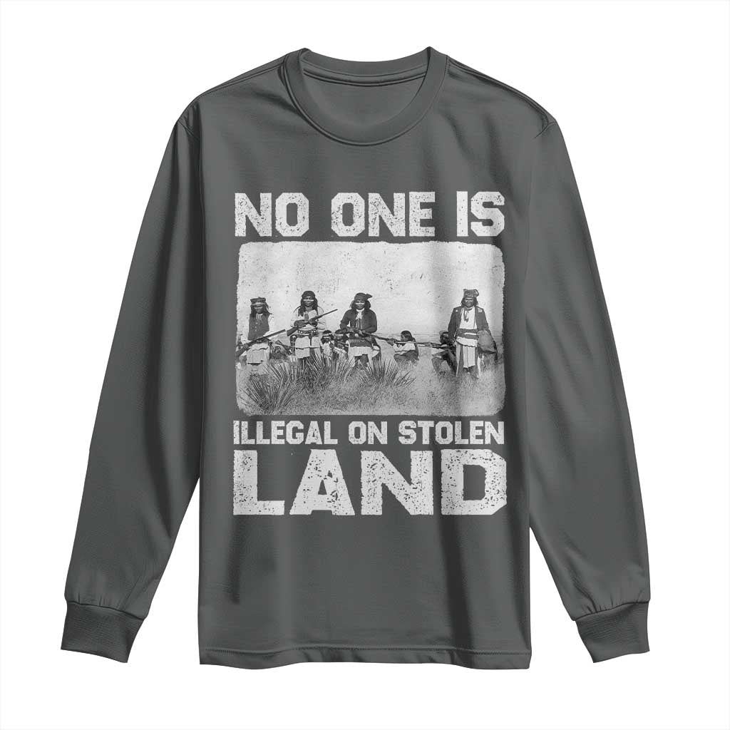 No One Is Illegal On Stolen Land Long Sleeve Shirt Native Tribe Indigenous People TS10 Dark Heather Print Your Wear
