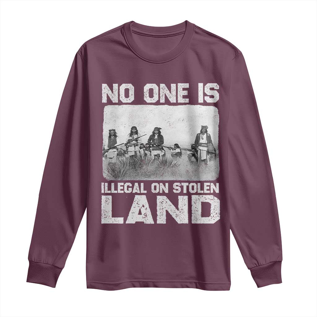 No One Is Illegal On Stolen Land Long Sleeve Shirt Native Tribe Indigenous People TS10 Maroon Print Your Wear