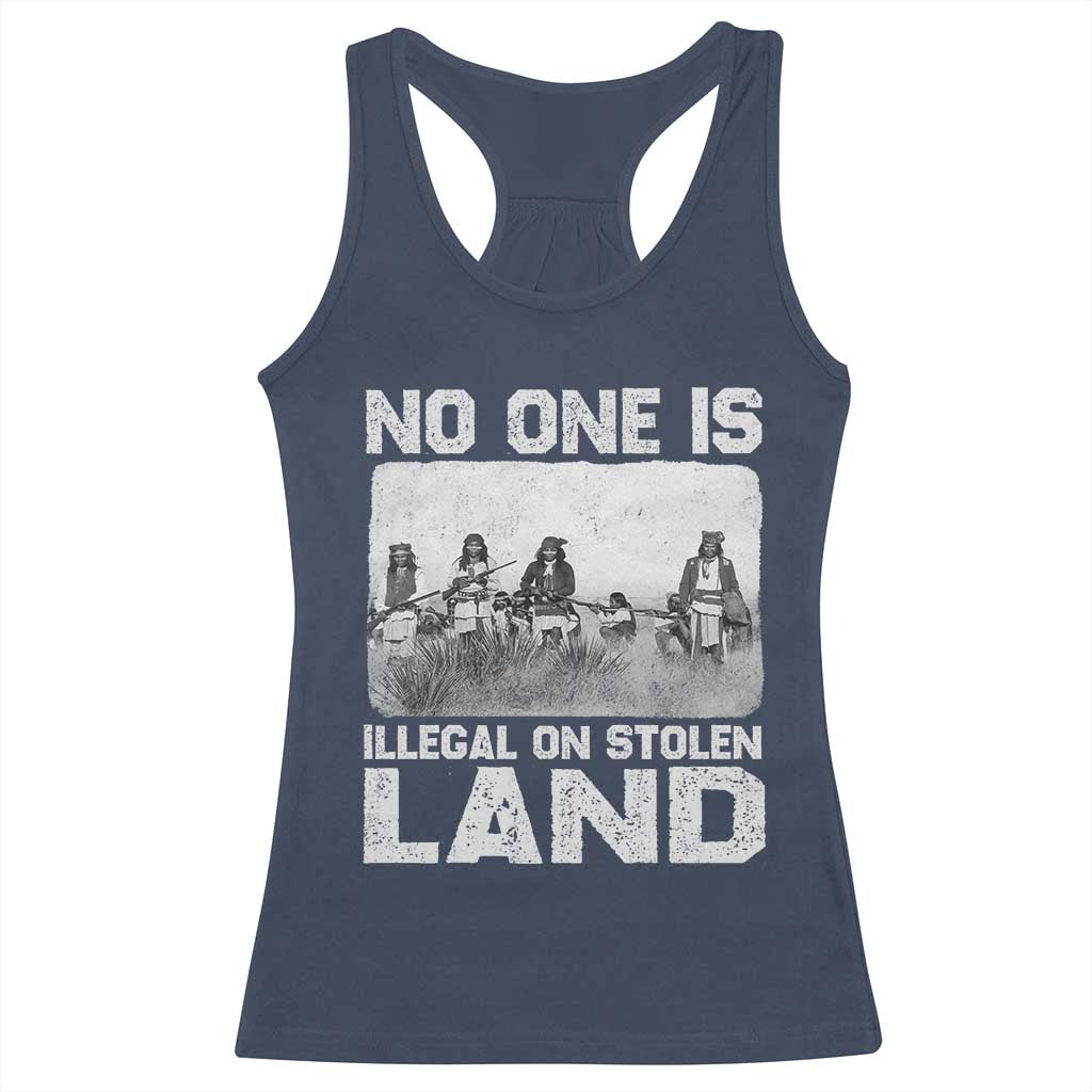 No One Is Illegal On Stolen Land Racerback Tank Top Native Tribe Indigenous People TS10 Navy Print Your Wear