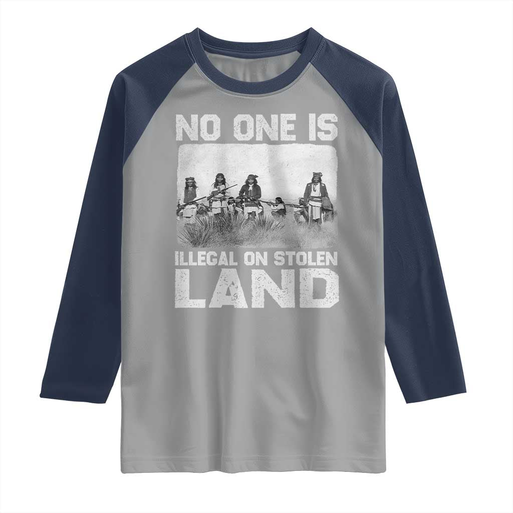 No One Is Illegal On Stolen Land Raglan Shirt Native Tribe Indigenous People TS10 Sport Gray Navy Print Your Wear