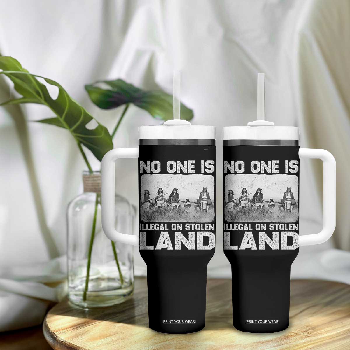No One Is Illegal On Stolen Land Tumbler With Handle Native Tribe Indigenous People TS10 Print Your Wear