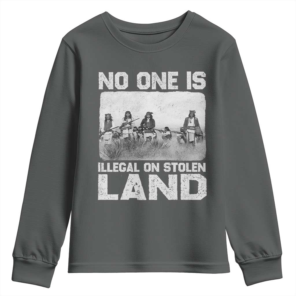 No One Is Illegal On Stolen Land Youth Sweatshirt Native Tribe Indigenous People TS10 Dark Heather Print Your Wear