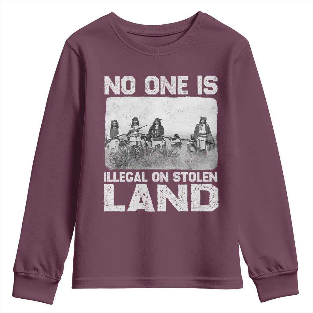 No One Is Illegal On Stolen Land Youth Sweatshirt Native Tribe Indigenous People TS10 Maroon Print Your Wear