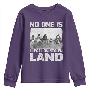 No One Is Illegal On Stolen Land Youth Sweatshirt Native Tribe Indigenous People TS10 Purple Print Your Wear