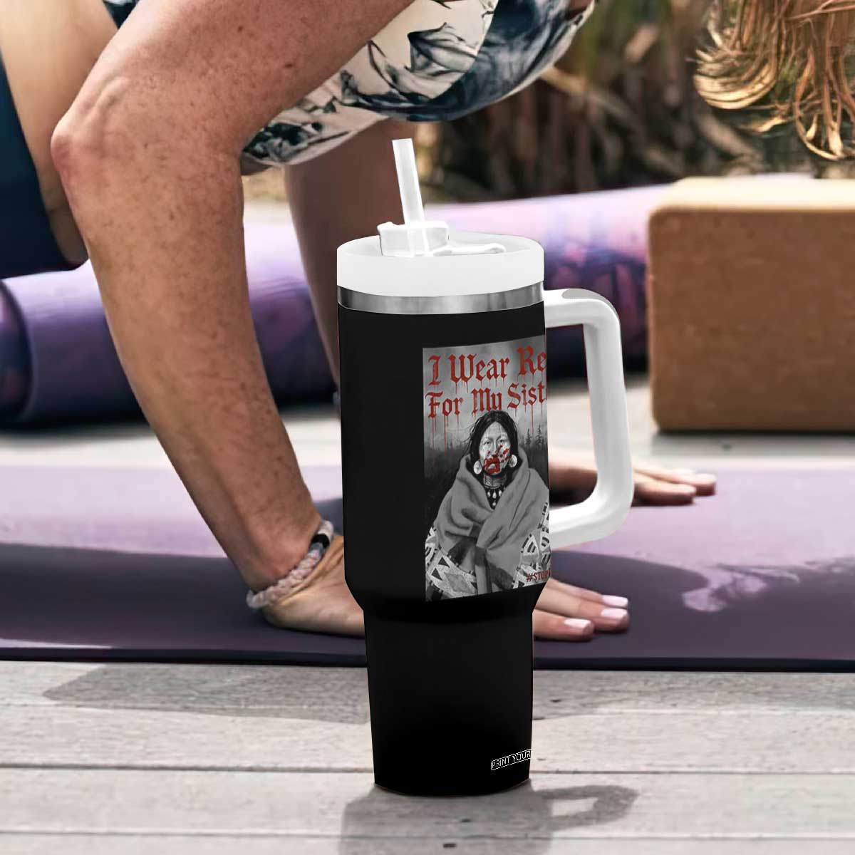 Stop MMIW Tumbler With Handle I Wear Red For My Sister Native American TS10 Print Your Wear