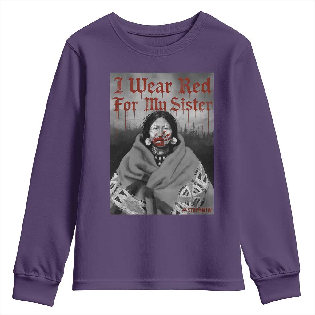 Stop MMIW Youth Sweatshirt I Wear Red For My Sister Native American TS10 Purple Print Your Wear
