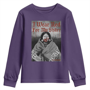 Stop MMIW Youth Sweatshirt I Wear Red For My Sister Native American TS10 Purple Print Your Wear