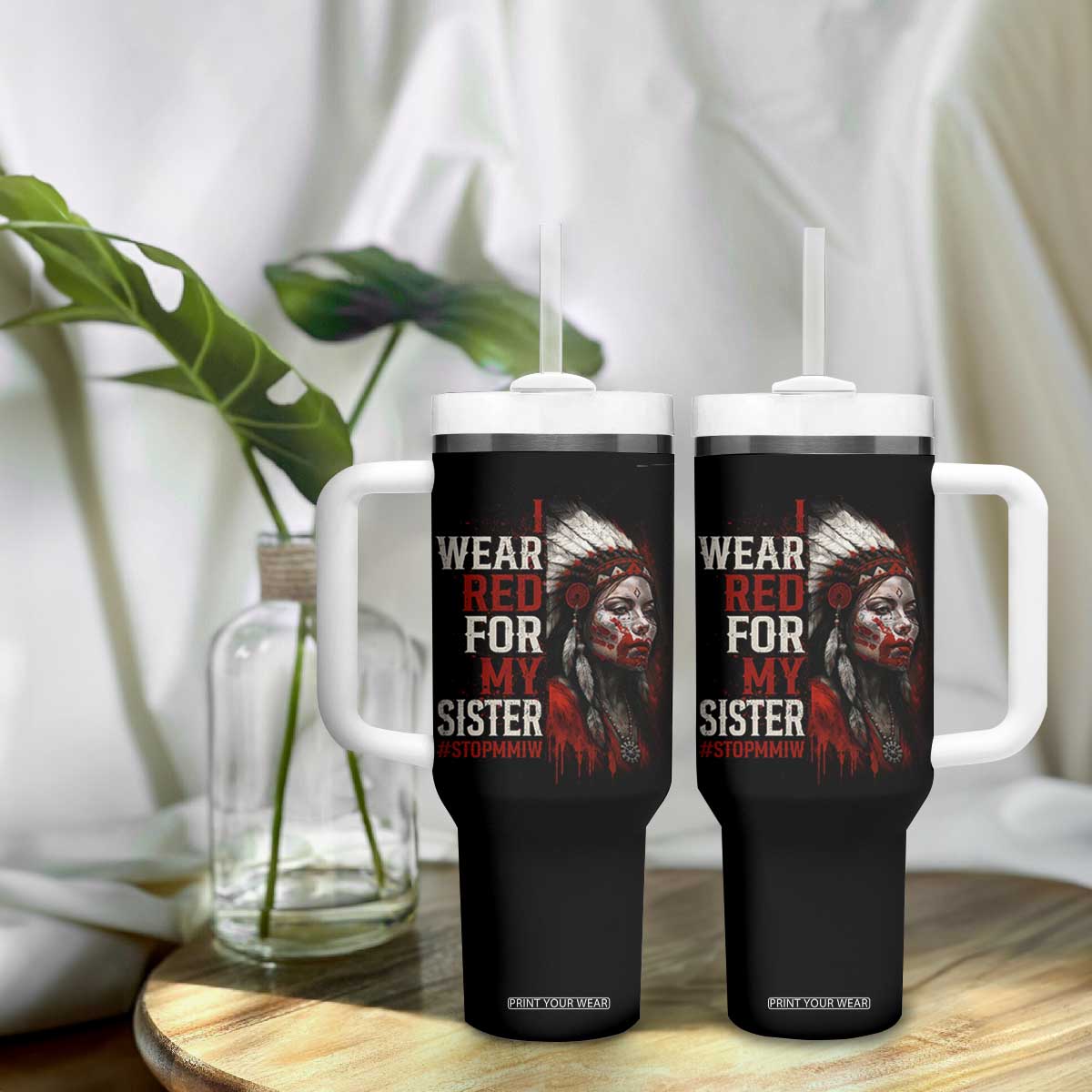 MMIW Tumbler With Handle I Wear Red For My Sister Native American Stop MMIW TS10 Print Your Wear