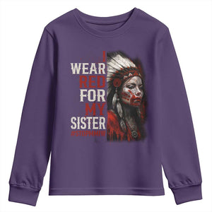 MMIW Youth Sweatshirt I Wear Red For My Sister Native American Stop MMIW TS10 Purple Print Your Wear