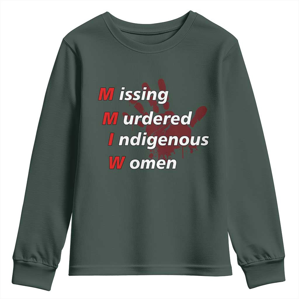 MMIW Youth Sweatshirt Missing Murdered Indigenous Women Red Hand TS10 Dark Forest Green Print Your Wear