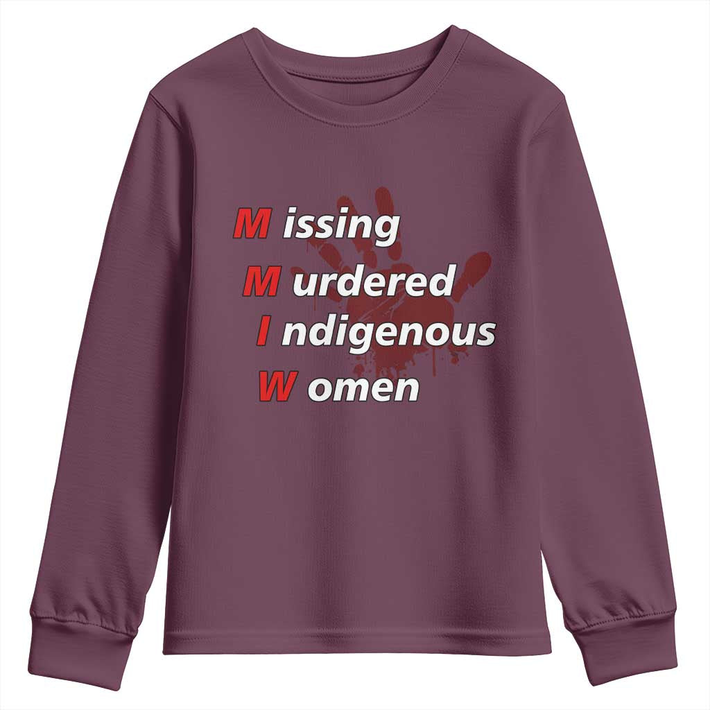 MMIW Youth Sweatshirt Missing Murdered Indigenous Women Red Hand TS10 Maroon Print Your Wear