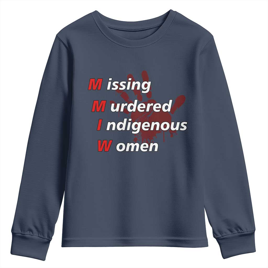 MMIW Youth Sweatshirt Missing Murdered Indigenous Women Red Hand TS10 Navy Print Your Wear