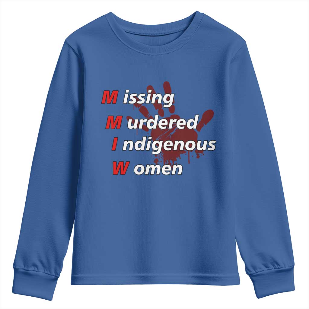 MMIW Youth Sweatshirt Missing Murdered Indigenous Women Red Hand TS10 Royal Blue Print Your Wear