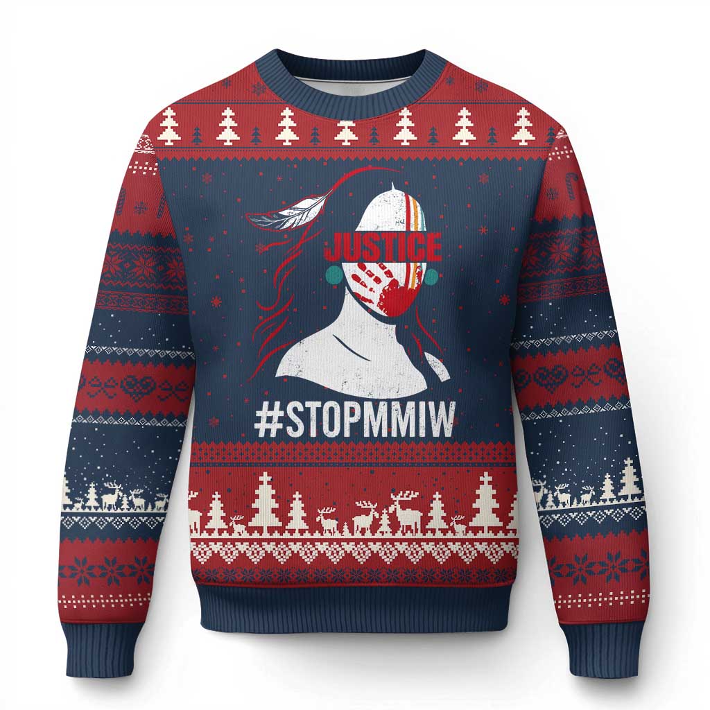 MMIW Awareness Ugly Christmas Sweater Justice For Indigenous Woman Stop Stolen Sisters TS10 Navy Red Print Your Wear