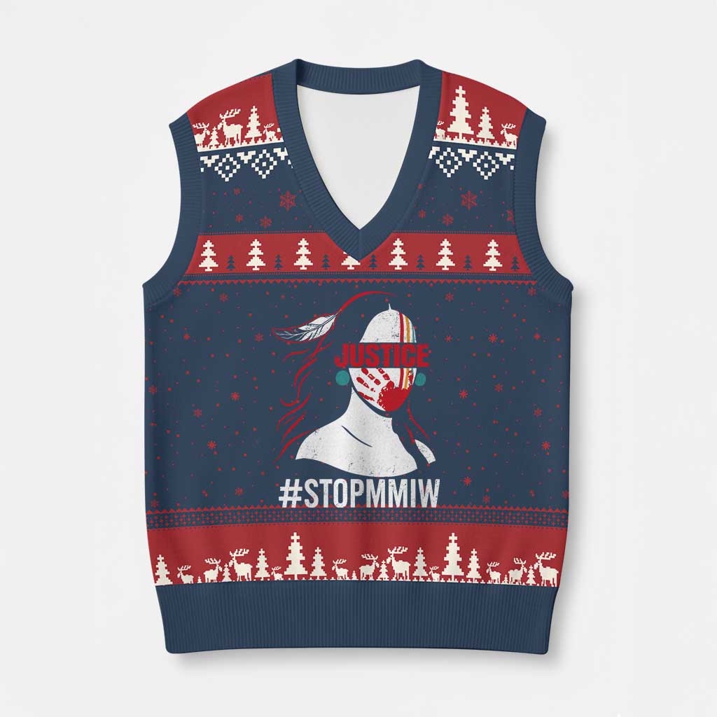 MMIW Awareness V-Neck Knit Sweater Vest Justice For Indigenous Woman Stop Stolen Sisters TS10 Navy Red Print Your Wear