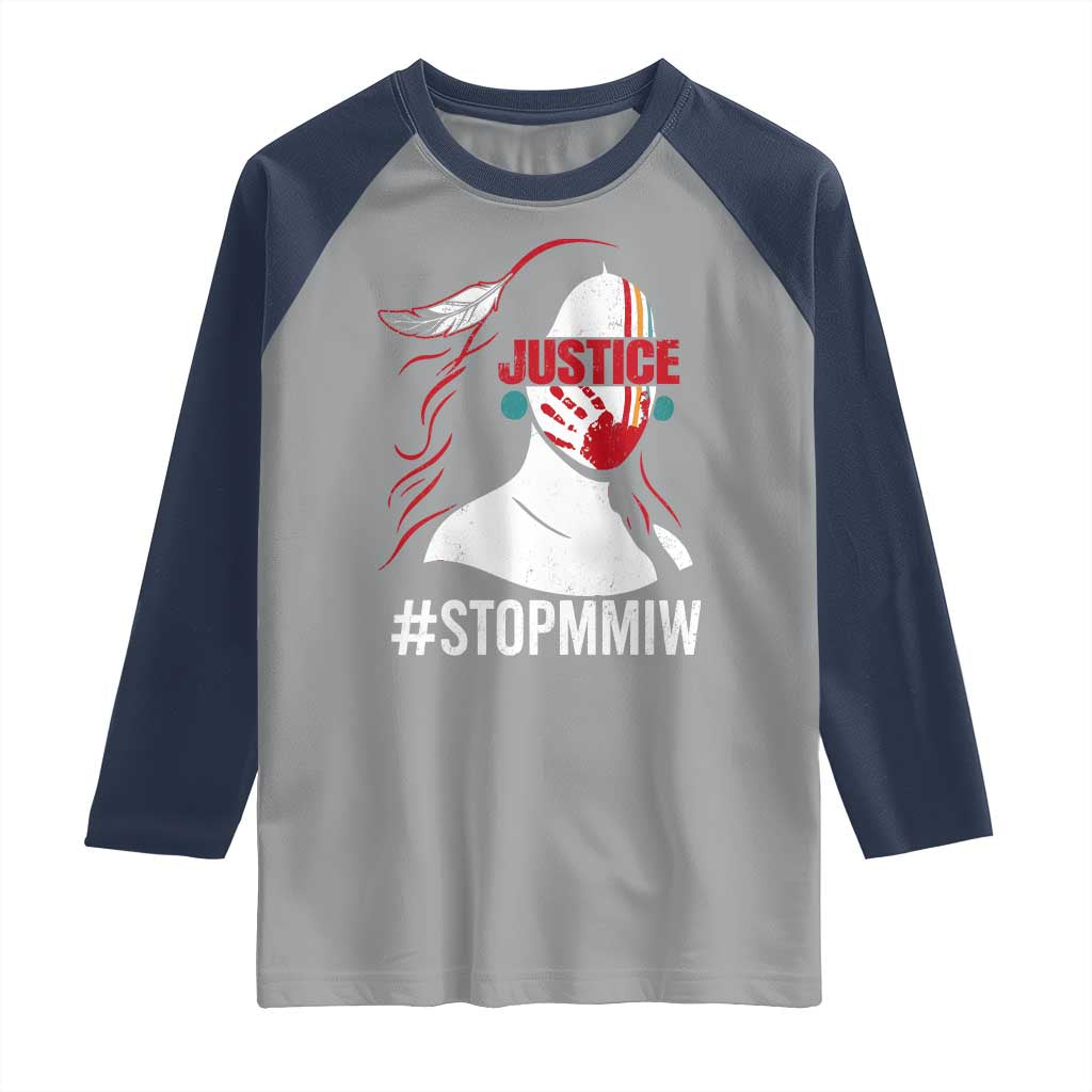 MMIW Awareness Raglan Shirt Justice For Indigenous Woman Stop Stolen Sisters TS10 Sport Gray Navy Print Your Wear