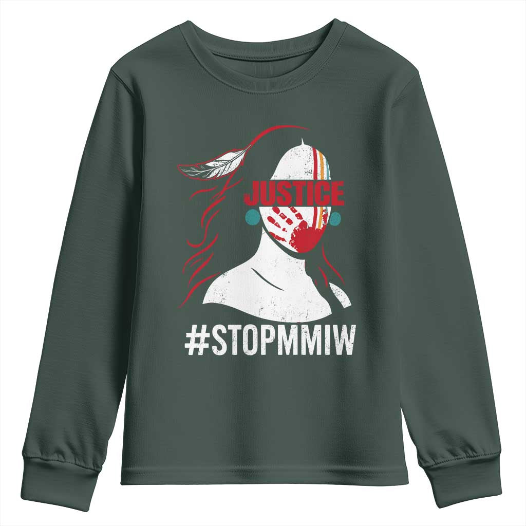 MMIW Awareness Youth Sweatshirt Justice For Indigenous Woman Stop Stolen Sisters TS10 Dark Forest Green Print Your Wear