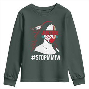 MMIW Awareness Youth Sweatshirt Justice For Indigenous Woman Stop Stolen Sisters TS10 Dark Forest Green Print Your Wear